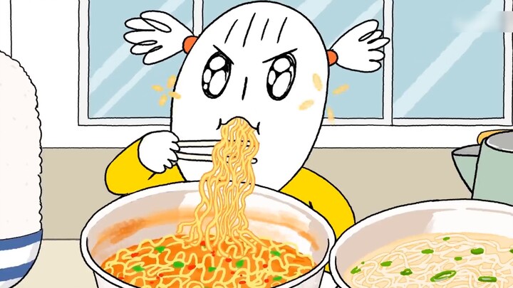 [MAD]Animation of a cute girl eating instant noodles and rice