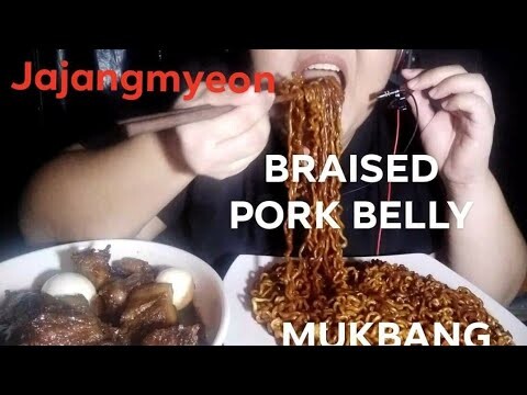 JAJANGMYEON BLACK BEAN NOODLES//BRAISED PORK BELLY WITH EGGS//NO TALKING//MUKBANG