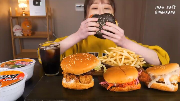 햄버거 신메뉴 특집🍔 버거킹, 맘스터치, 롯데리아, KFC와 육개장+김치 사발면 컵라면 먹방❤️ Hamburgers, Cup noodles KOREAN MUKBANG