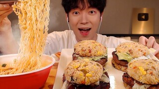 SIO吃播 面条 自制米饭牛排汉堡 泡菜