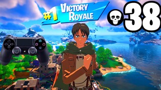 38 Kill Solo Squads Eren Jaeger Skin Gameplay "Zero Build" Win (Fortnite C4 S2) + Best Settings