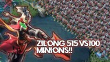Zilong 515 vs 100 Minions 🥶 no CD full item 💥🔥