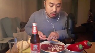 ASMR Beef Carpaccio, Red Sweet Pepper, Rosette/Kaiser Bread Rolls & Saigon Beer - EATING SOUNDS