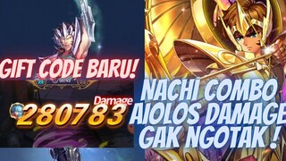 GIFT CODE BARU 🛑 NACHI X AIOLOS 280K DAMAGE 1 JT DAMAGE KNIGHT TRIAL - SAINT SEIYA LEGEND OF JUSTICE