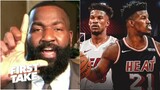FIRST TAKE "Jimmy Butler will dominate Joel Embiid in 5" - Kendrick Perkins on 76ers def. Miami Heat