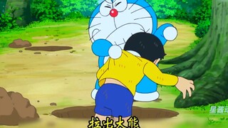 Doraemon: Nobita almost got buried underground because of bricks and stones.