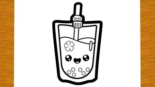 BELAJAR MELUKIS TEH SUSU MUTIARA KAWAII | Lukisan yang mudah