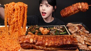 SUB)직접 만든 크리스피 통삼겹에 매콤한 비빔면 먹방! 삼겹살구이까지 집밥 꿀조합 리얼사운드 Crispy Pork Belly Mukbang Asmr