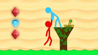 Watergirl and Fireboy , Stickman Animation - (Part 6 Grass Temple Parkour)