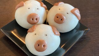 Bánh bao hình chú heo xinh xắn cho bé/piggy dumplings_Công thức bánh bao nở xốp,nhẹ,mịn màng_Bếp Hoa