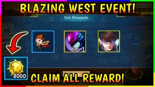 FREE SKINS + EMOTE IN BLAZING WEST EVENT (CLAIM IT NOW)!! - MLBB