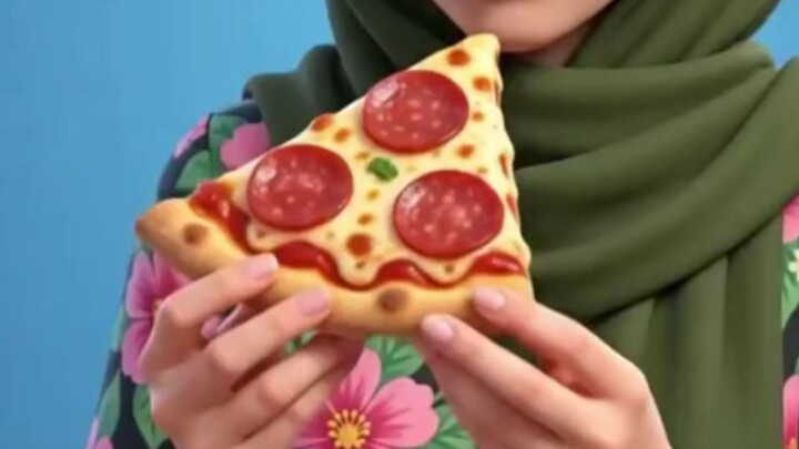 Girl eating pizza cheesy 🤌😋