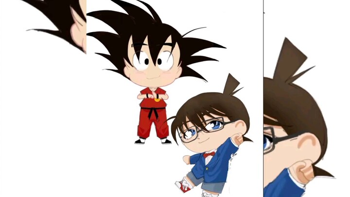 line art chibi goku&conan