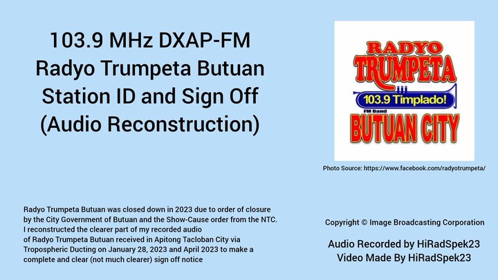 103.9 MHz DXAP-FM Radyo Trumpeta Butuan Station ID and Sign Off (Audio Reconstruction)