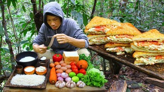 How to make Sandwich Bread Simple Cooking in Jungle - American Cousin Sandwich for Breakfast