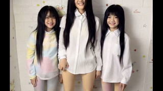 两个女儿和妈妈一起健身运动锻炼身体