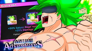 FIZ EVOLVE DO BROLY 𝙈𝙔𝙏𝙃𝙄𝘾 NO ANIME ADVENTURES E ELE GANHOU +50% DE RANGE E +25% DE DAMAGE