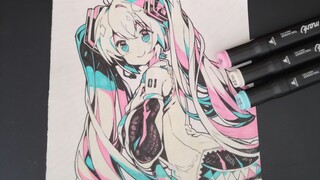 【马克笔手绘】三支马克笔教你画初音