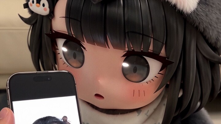 Pretending to take a photo of Xiao Guga.