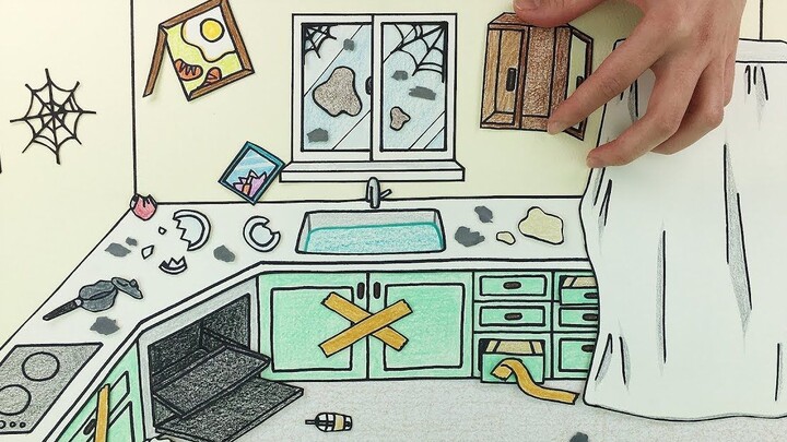 [Animasi Stop Motion] Bagian kedua dari seri pembersihan, bersihkan dapur lalu buat kekacauan!! | Se