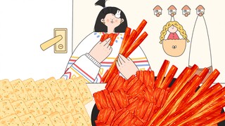 [Animated Food Broadcast] - Daily Life of Living Alone｜One person's immersive spicy strips and scall