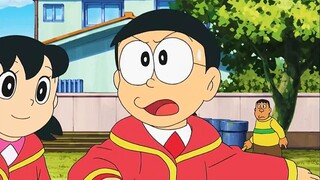 Doraemon: Nobita puts on an exaggerated coat and everything else is so exaggerated and crazy