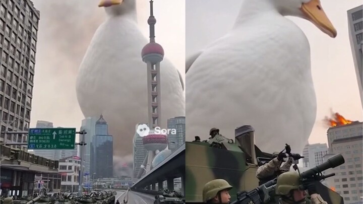 Film bencana Sora, bebek raksasa menyerbu Shanghai.