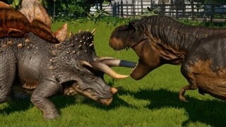 Jurassic World Evolution - T-Rex & Stegoceratops Breakout & Fight! (1080p 60FPS)