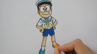 วาดรูประบายสี โนบิตะ Nobita จากการ์ตูน โดเรม่อน เดอะมูฟวี่ ตอน เกาะสมบัติของโนบิตะ