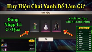 [Garena Free Fire]/Huy Hiệu Chai Xanh Để Làm Gì?Cách Kiếm Điểm Leo Top Nhận Trang Phục Độc Quyền