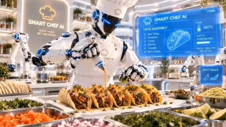 未来AI机器人做墨西哥Tacos 🌮🤖 | Futuristic AI Robot Chef Mexican Tacos | Smart Chef AI