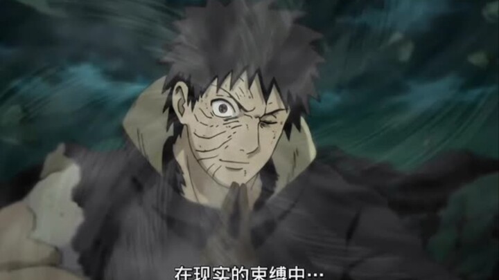 Naruto memecahkan topeng putihnya, dan wajah di balik topeng itu ternyata adalah Uchiha Obito