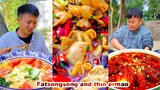 mukbang | Green onion stuck in pig's nose | Fatty fish | Fish head with chopped pepper | food