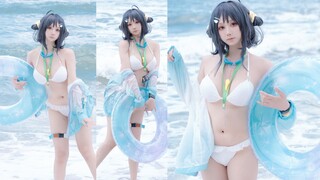 [4K] อย่ามองที่พุง Challenge ❤ชุดว่ายน้ำขนนก Arknights cos