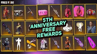 Free Fire 5th Anniversary Event All Free Rewards | Free Fire 5th Anniversary Rewards | Free Fire