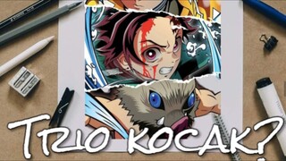Trio kocak kah ini? drawing Tanjiro, Zenitsu, Inosuke