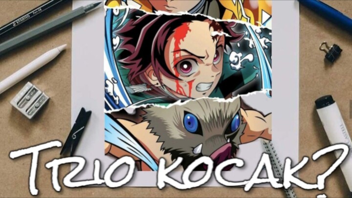 Trio kocak kah ini? drawing Tanjiro, Zenitsu, Inosuke