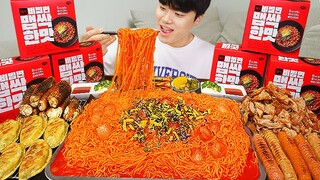 ASMR MUKBANG 더미식 비빔면 맵싹한맛 군만두 소세지 통대창 먹방! FIRE Noodle & SAUSAGE & Daechang Intestines EATING SOUND!