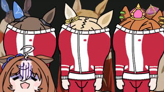 [ Uma Musume: Pretty Derby Raccoon Animation] Three people stuffing their heads into clothes