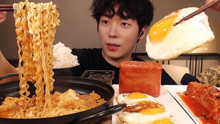 MUKBANG|집밥! 통 스팸,계란후라이,라면,흰밥,김치 먹방|KOREAN HOME FOOD EATING SOUNDS الأرز المنزل Nhà gạo [SIO ASMR 시오]