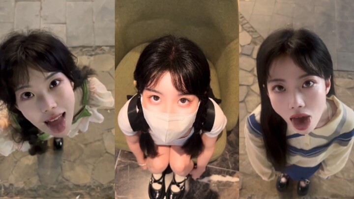 Foto wajah dekat-dekat, ekspresi yang dibuat si gadis terlalu aneh, sepertinya di dunia ini tidak ad