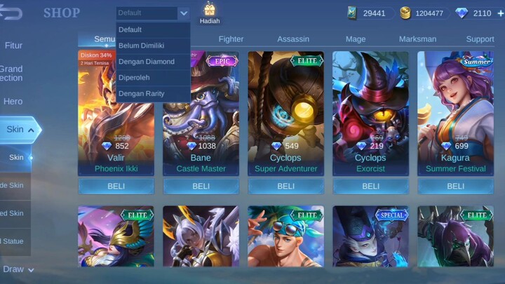 Skin doang banyak mainnya ga bisa 😭😭