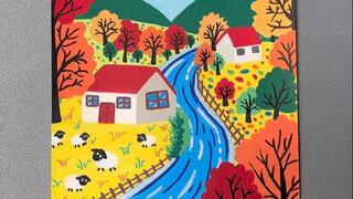 Easily create a "Autumn" landscape painting with acrylic markers—simple and fun! #AutumnThemedPainti
