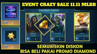 NEW EVENT CRAZY SALE MLBB 11.11 SEMUA ITEM DI SHOP DISKON DAN BISA BELI PAKAI PROMO DIAMOND