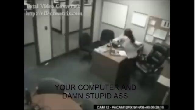 angry german kid's mom destroy boss's computer