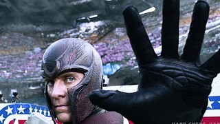 Adegan tersebut memperlihatkan Magneto terbang dengan helmnya terjepit di dadanya...