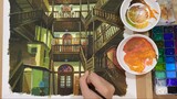 [Màu nước *c] Con khỉ gió hoang dã vẽ tay - Cảnh phim hoạt hình của Hayao Miyazaki - sườn đồi nơi h