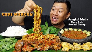 ENAK NIKMAT BANGET MAKAN LALAPAN JENGKOL MENTAH IKAN ASIN SAMBAL GOANG ATI REMPELA USUS PEDAS