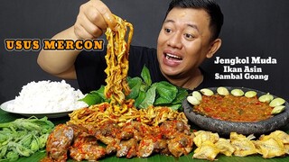 ENAK NIKMAT BANGET MAKAN LALAPAN JENGKOL MENTAH IKAN ASIN SAMBAL GOANG ATI REMPELA USUS PEDAS