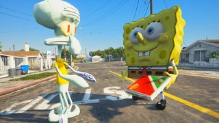 Squidward trying to get a pizza from Spongebob but it's in GTA 5